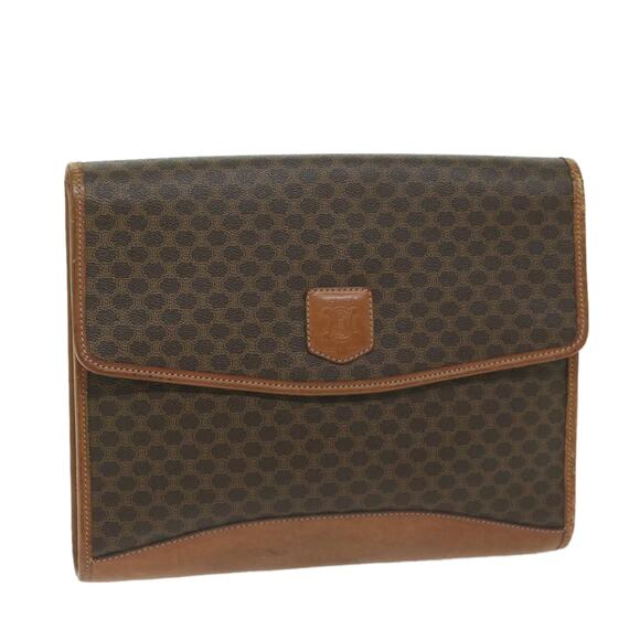 CELINE Macadam Canvas Clutch Bag Pvc Leather Brown - Picture 1 of 16